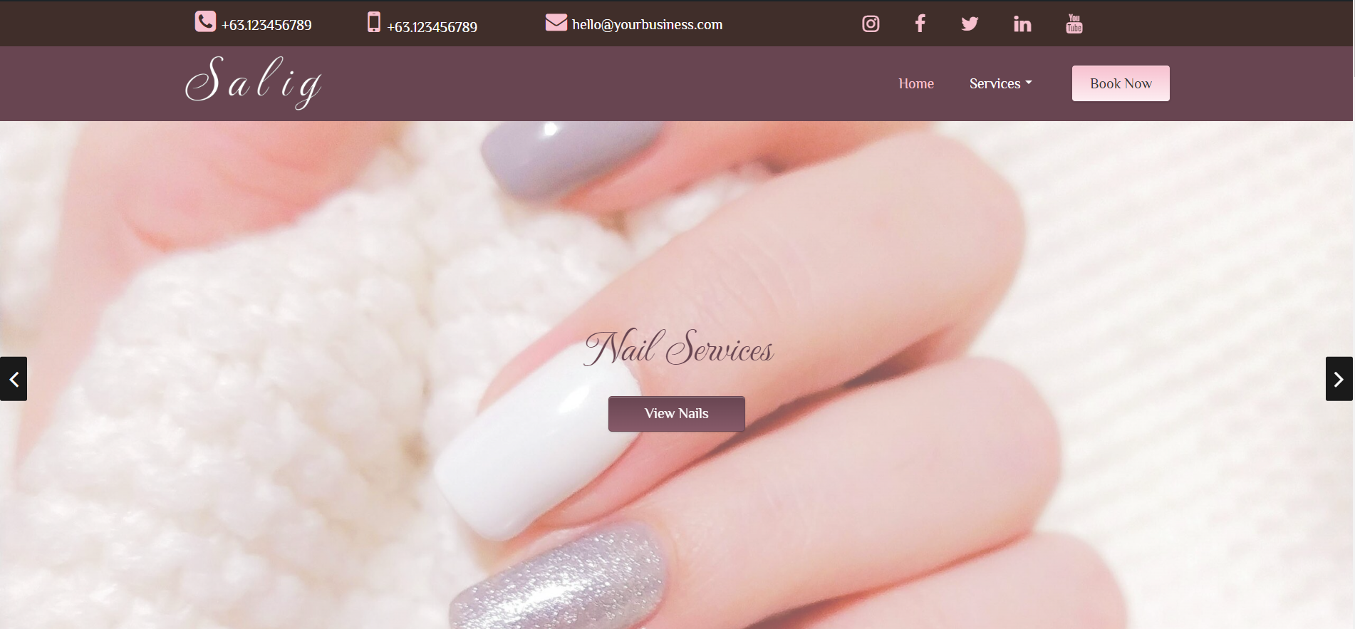 Salig Nail Salon WordPress theme - A sleek and modern design perfect for showcasing nail services and products.